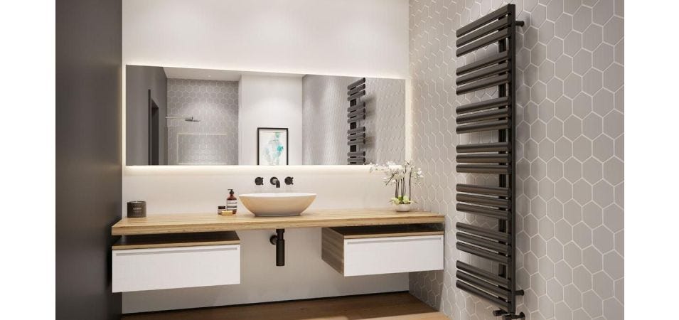 How to style a bathroom with black heated towel rails