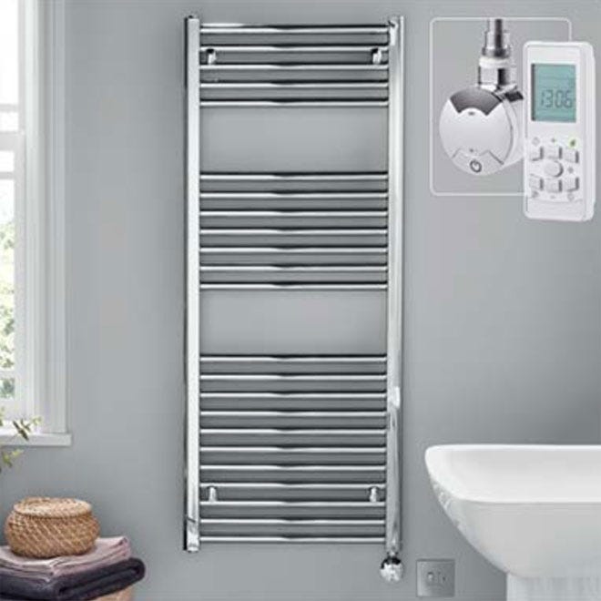 An electric heated towel rail