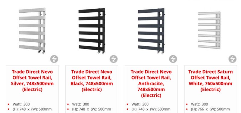 A selection of our stylish offset electric heated towel rails