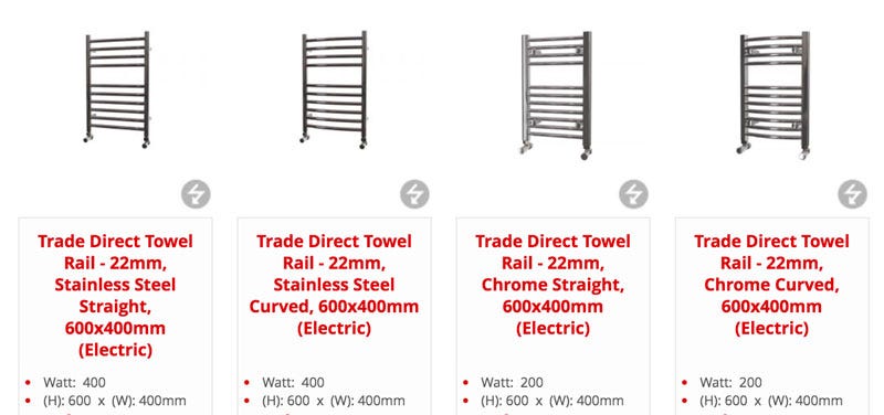 A selection of our stylish mirror finish electric heated towel rails.