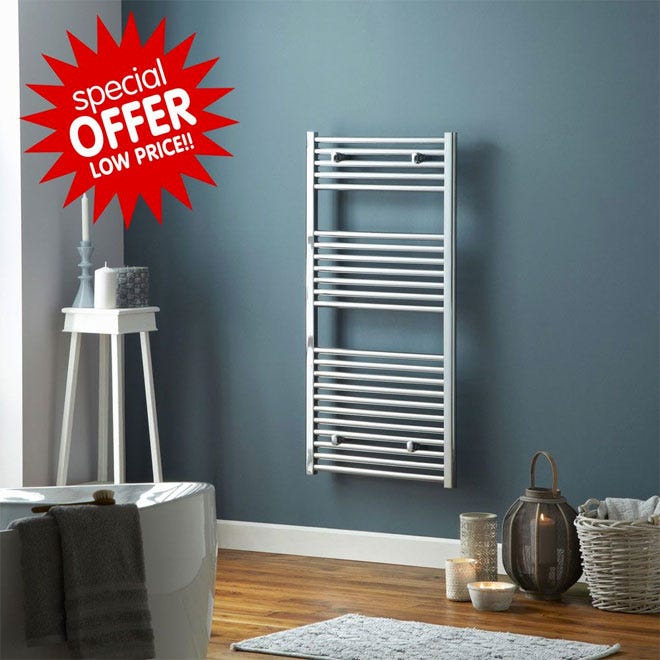 Pisa 1200mm x 500mm Electric Heated Towel Rail with chrome finish and straightbars