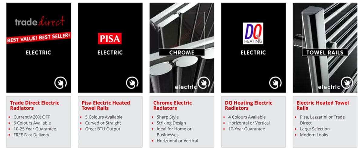 Electric bathroom radiators at Trade Radiators