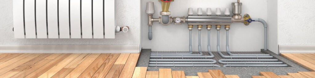 A radiator and underfloor heating in a room