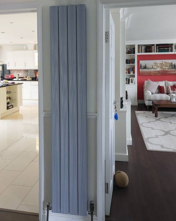 Apollo Magenta, Designer Vertical Double Radiator, Aluminium, Silver Flat, 1800mm x 315mm