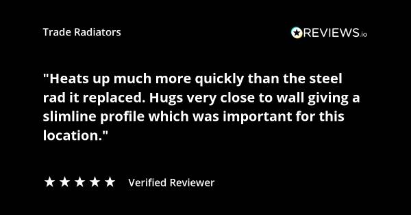 Trade Radiators customer radiator review. "Heats up much more quickly than the steel rad it replaced. Hugs very close to the wall giving a slimline profile, which was important for this location." Rated 5 stars.