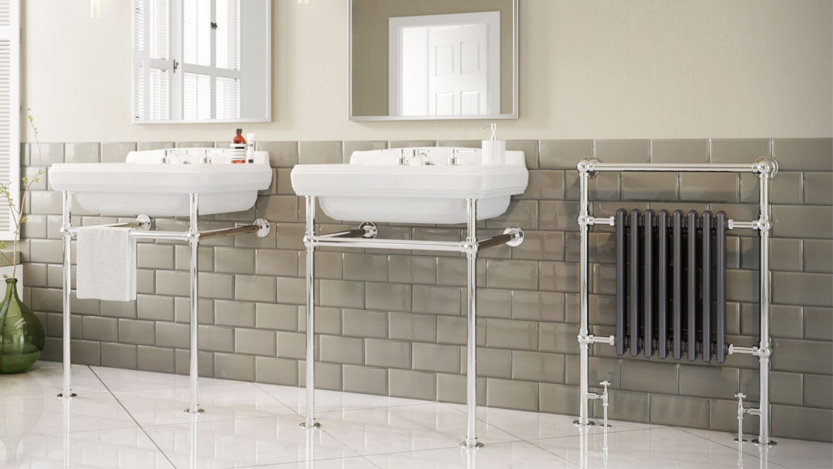 An anthracite traditional bathroom radiator
