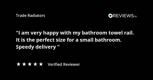 Trade Radiators customer radiator review. "I am very happy with my bathroom towel rail.It is the perfect size for a small bathroom. Speedy delivery." Rated 5 stars.