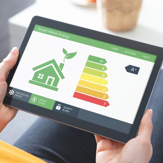 An iPad displaying an energy efficiency chart