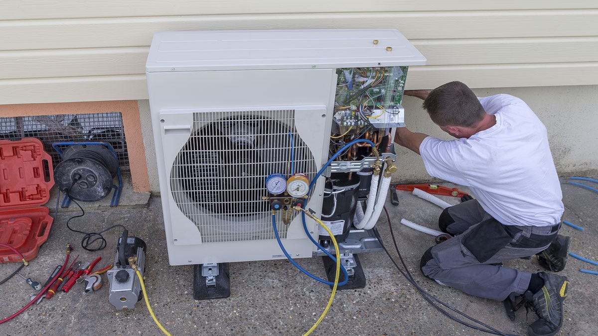 A heat pump being installed