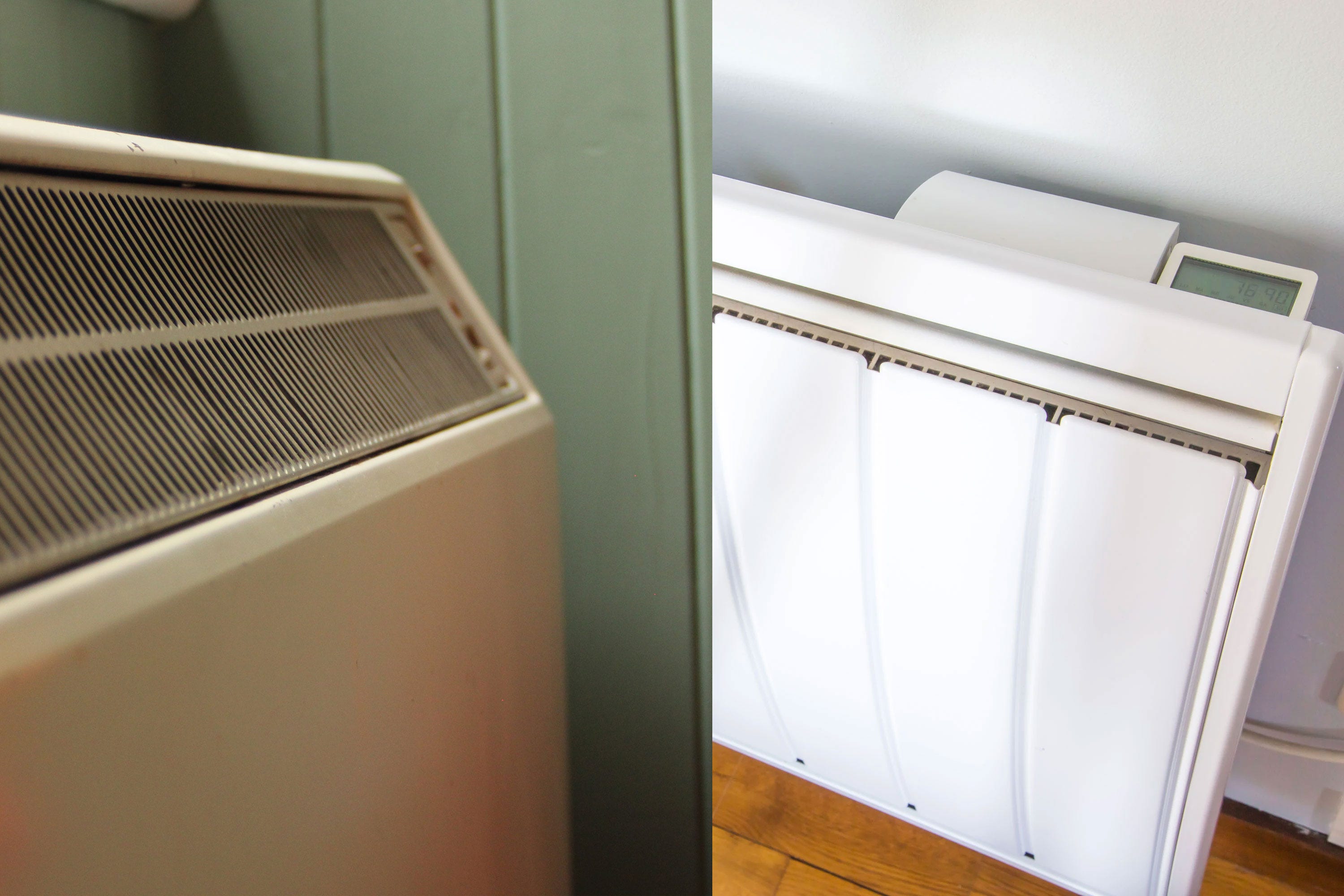 A storage heater and an electric radiator