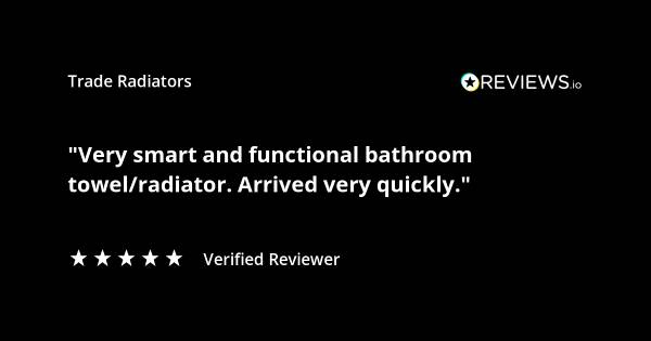 Trade Radiators customer radiator review. "Very smart and functional bathroom towel radiator. Arrived very quickly." Rated 5 stars.