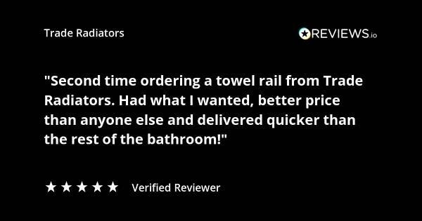 Trade Radiators customer radiator review. "Second time ordering a towel rail from Trade Radiators. Had what I wanted, better price than anyone else and delivered quicker than the rest of my bathroom!" Rated 5 stars.